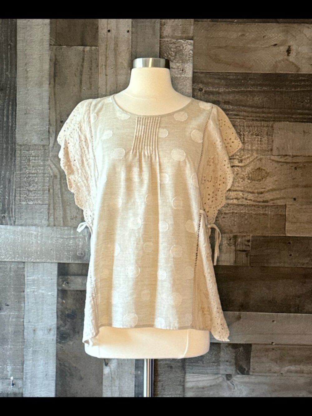 THML linen open side top large floral eyelet lace polka dot festival boho hippie